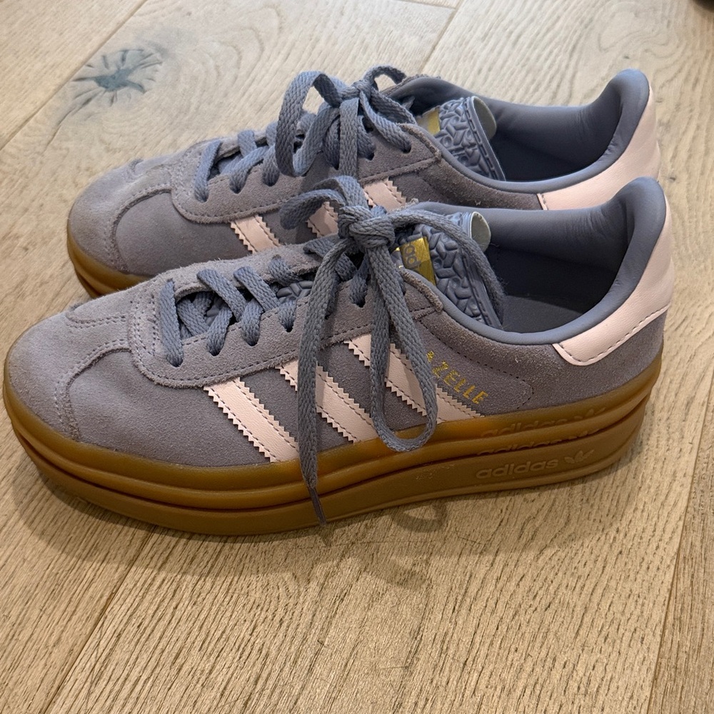 adidas Gazelle Platform Suede Sneakers - Light Gray with Cream and Gum Sole
